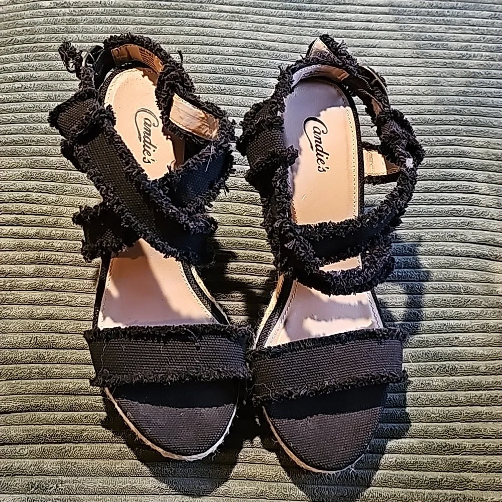 Candie's Camimi black wedge Jean material size 10 - Picture 3 of 9